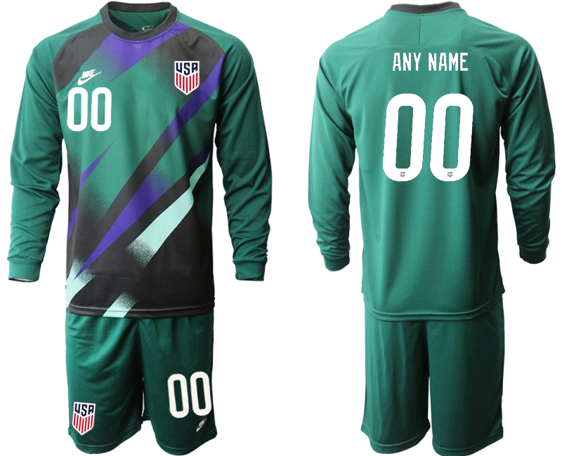 Men 2020-2021 Season National team United States goalkeeper Long sleeve green customized Soccer Jersey1->customized soccer jersey->Custom Jersey